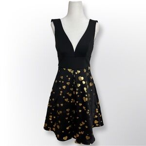 Cynthia Rowley Black and Gold Fit and Flare Mini Dress